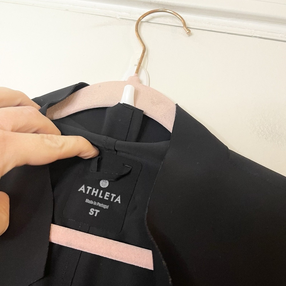 Athleta Black Stellar Blazer Jacket Open Front Notch Collar Zip Pockets ST TALL - Picture 5 of 7